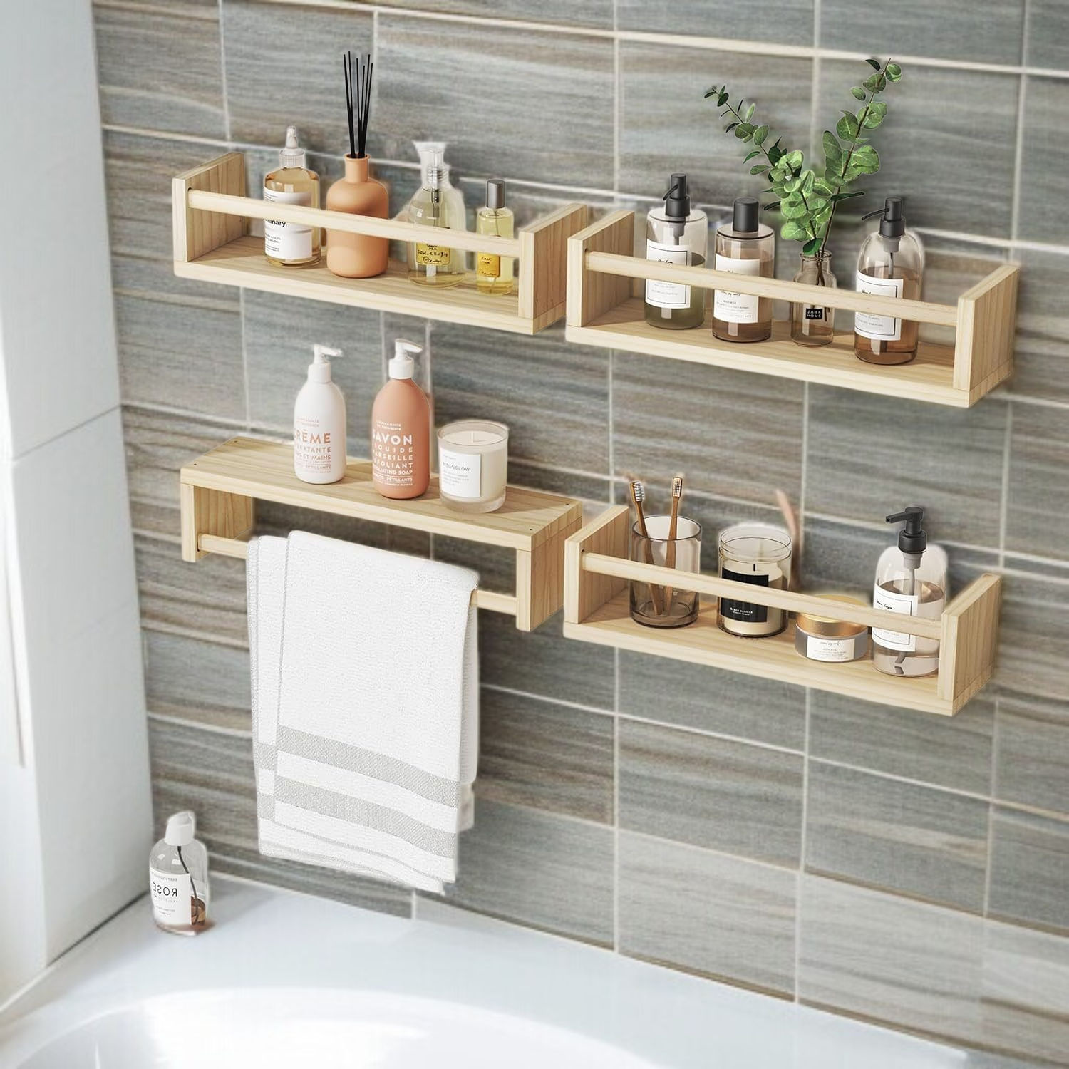 無垢材ウォールラック 壁掛け 本 雑誌 絵本 ラック 壁掛け キッチン スパイスラック 収納ラック