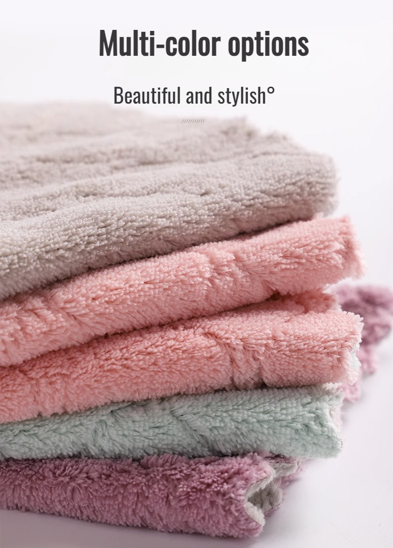 Coral fleece dish towel removing stains from dishes