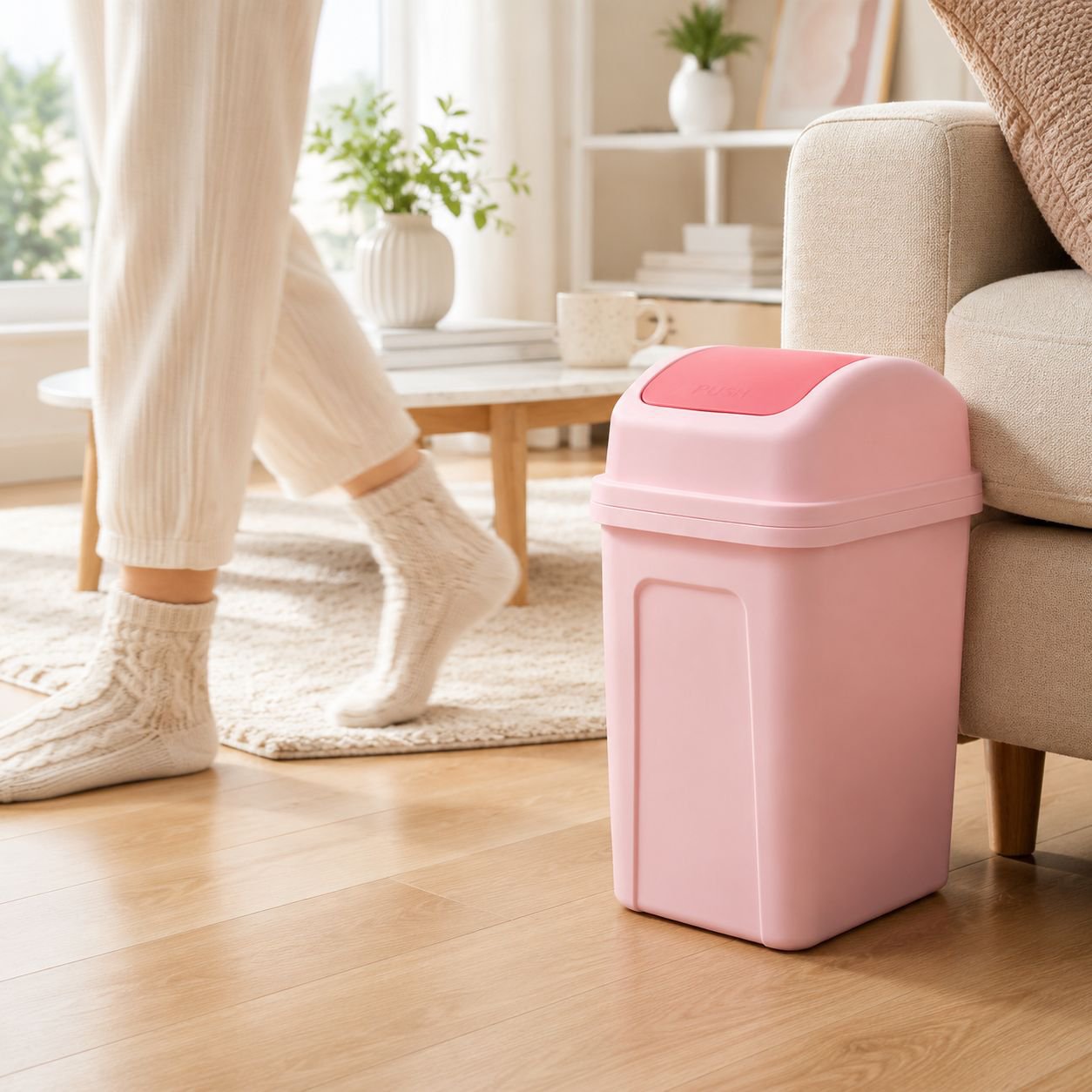 Functional and stylish kitchen trash can with swing lid