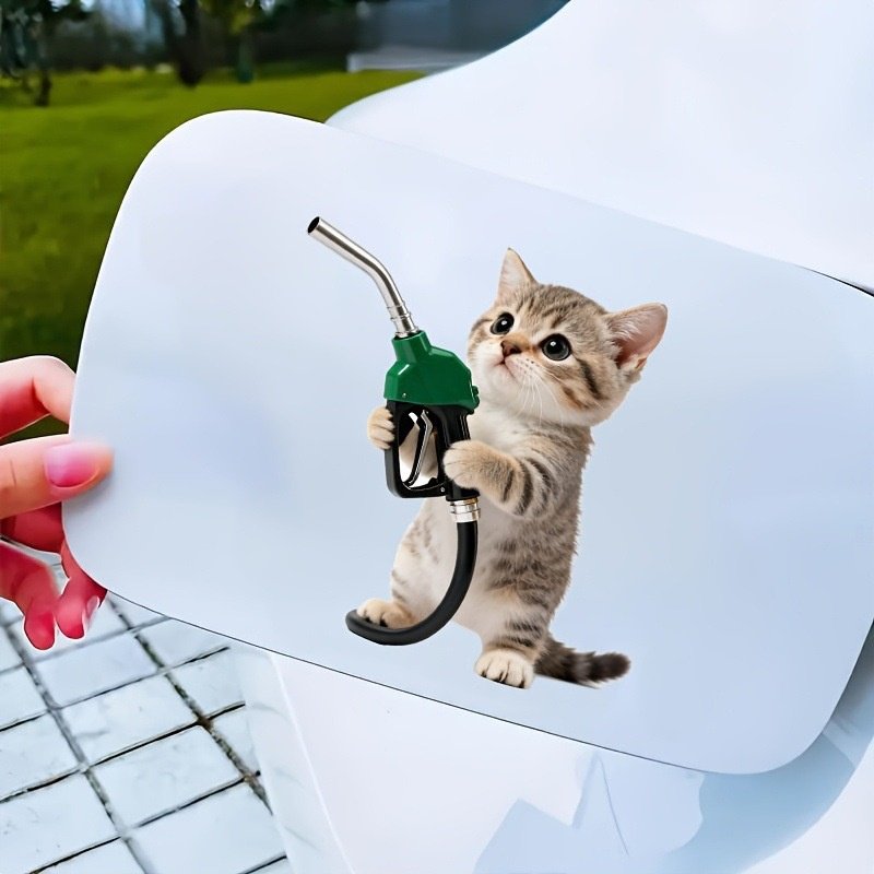 Cute kitten car fuel tank cap sticker, cartoon personalized car window and body waterproof car body 