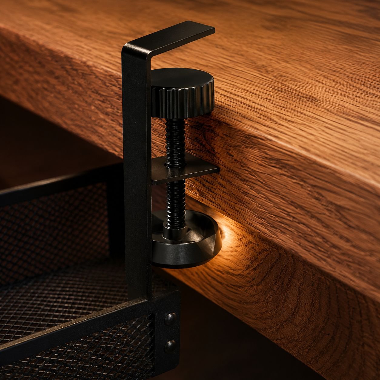 Close-up of wire organizer for office desk