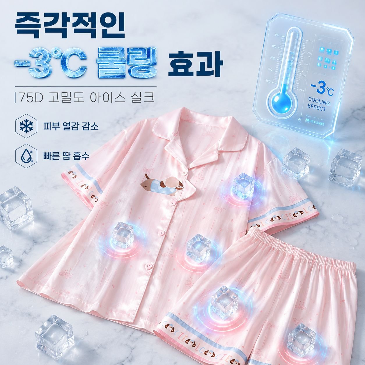 여성용 아이스 실크 반팔 여름 잠옷 세트 얇은 스타일