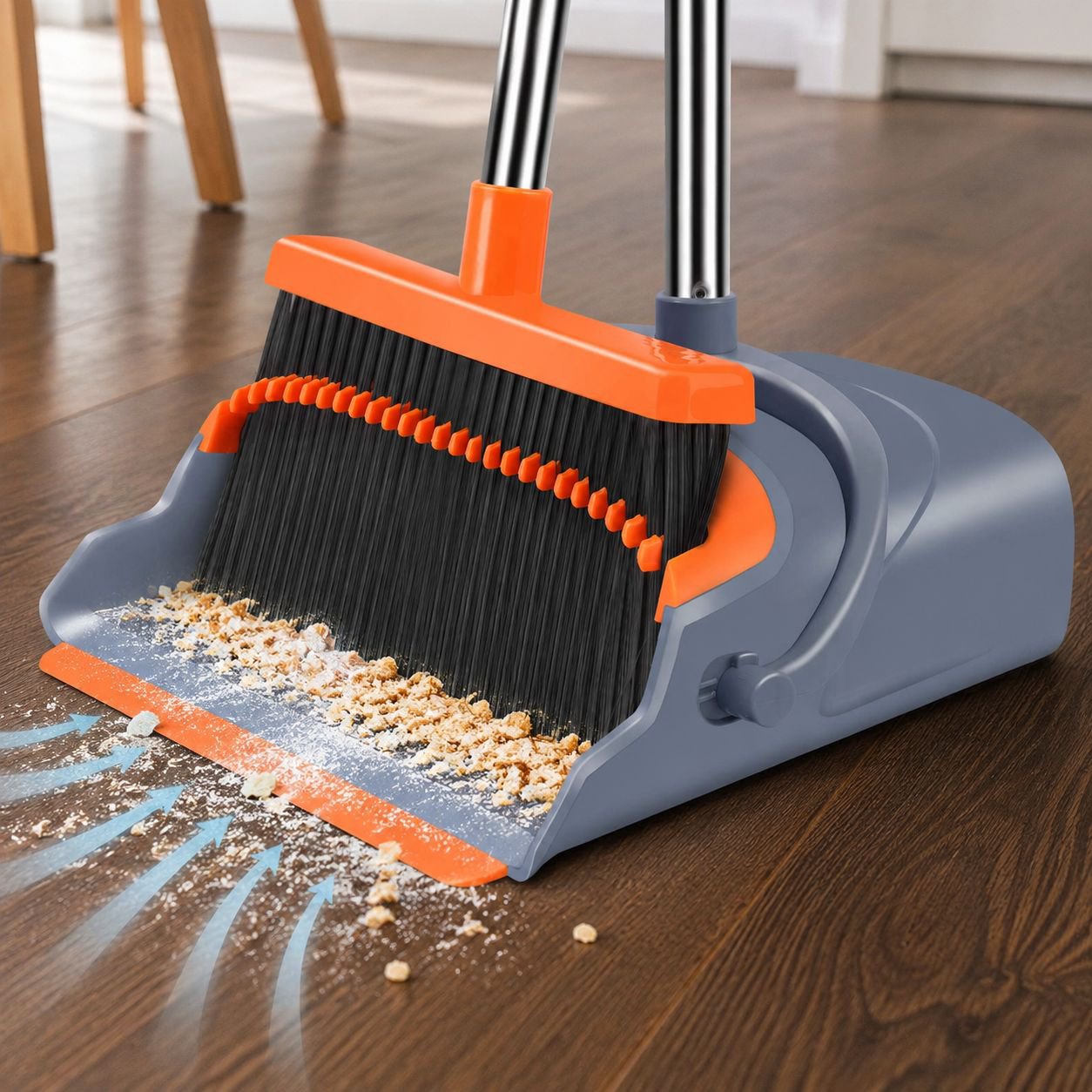 Portable 2-in-1 Broom and Dustpan Stainless Steel Sweeper Household Cleaner