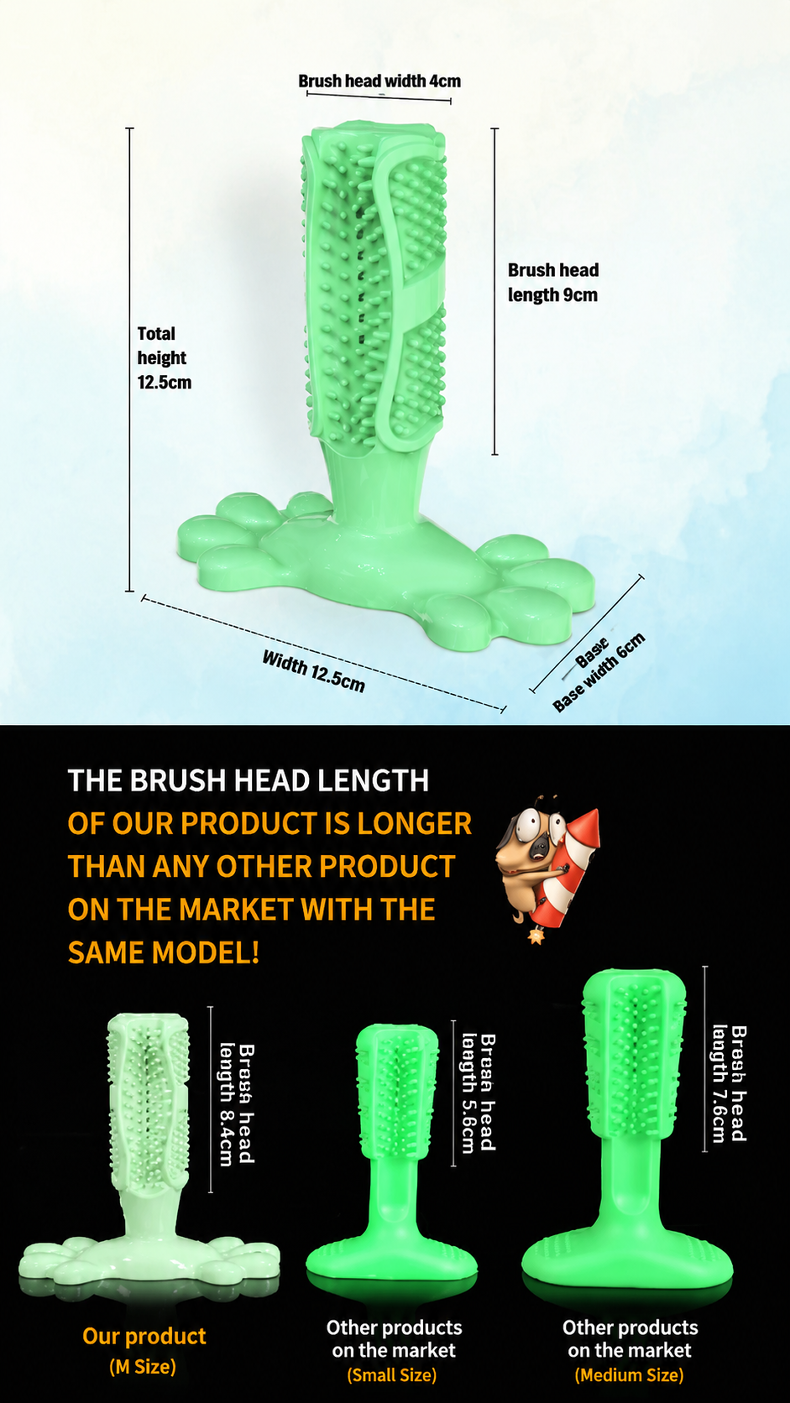 Multifunctional pet toy promoting playtime and dental cleaning.