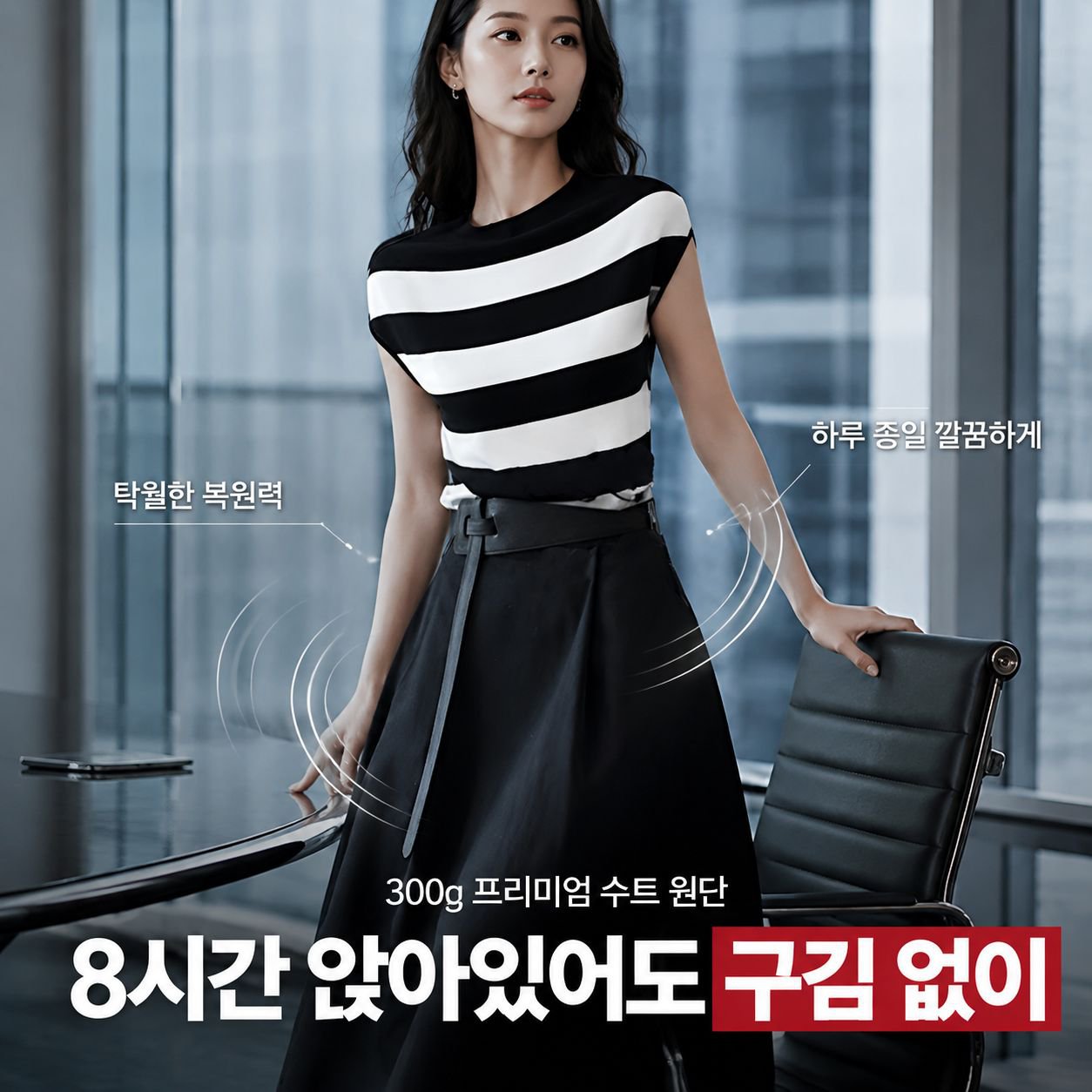 캐주얼 스트라이프 상의+스커트 세트