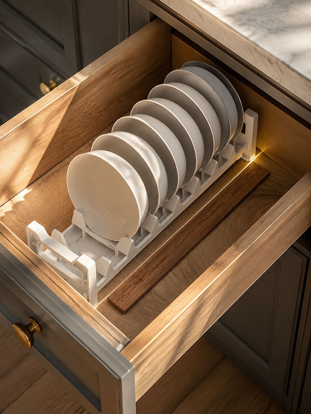 Neat and tidy kitchen cabinet with storage organizer