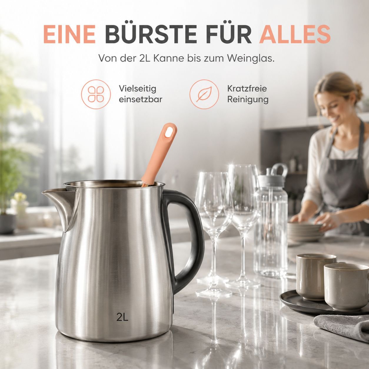 Kabelloser Reiniger mit austauschbaren Bürstenköpfen, geeignet für Küche und Bad