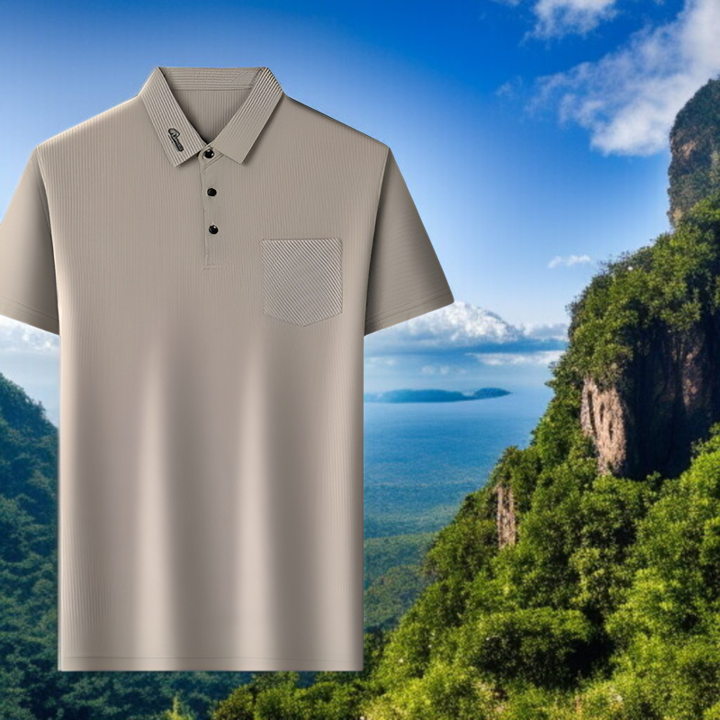 남자 중년 여름 고탄력 아이스 터틀넥 반팔 티셔츠