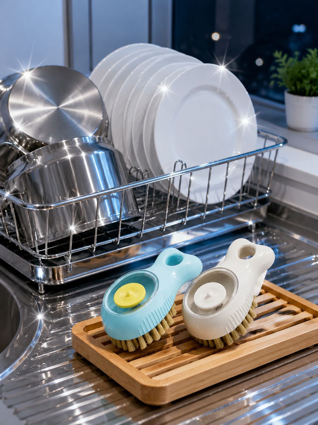 Compact kitchen brush for hard-to-reach areas