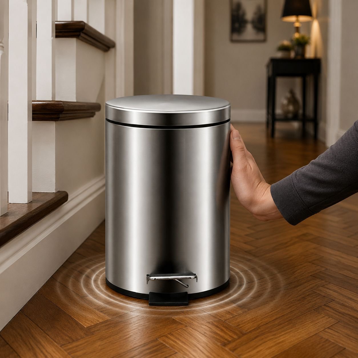 Foot pedal trash can for hands-free operation