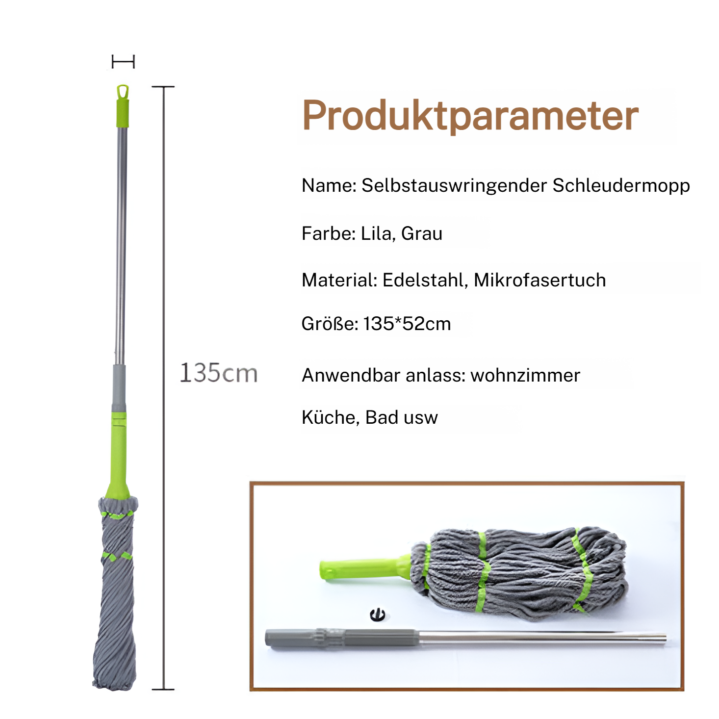 Mikrofaser-Schleudermopp mit Ersatzkopf