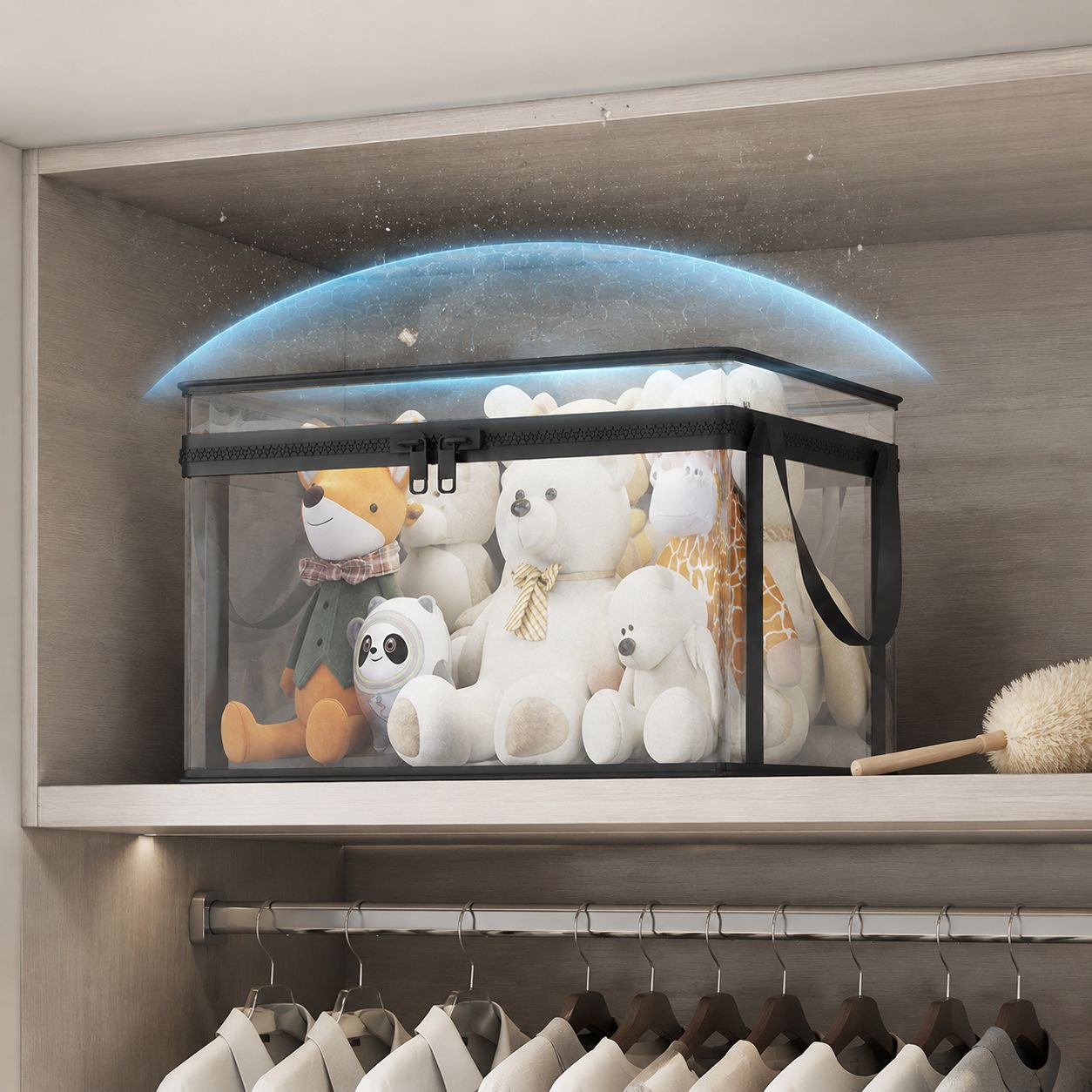 Doll Storage Basket with Lid filled with toys