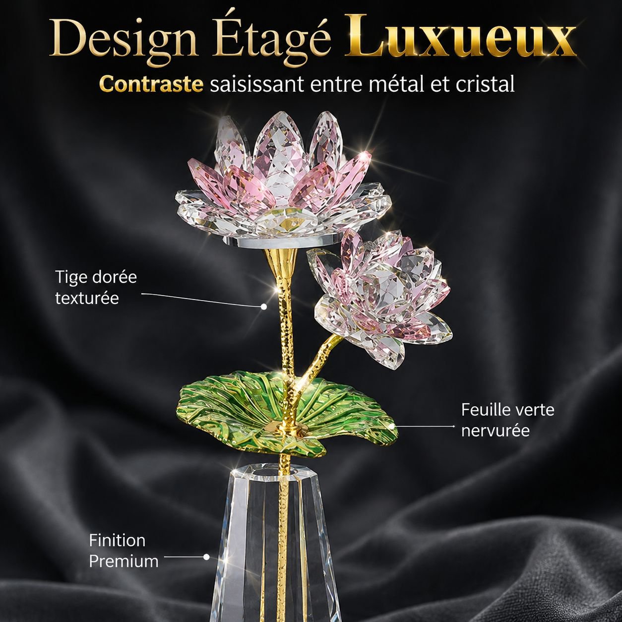 Vase ornemental lotus en cristal, fleur artificielle pour autel bouddhiste