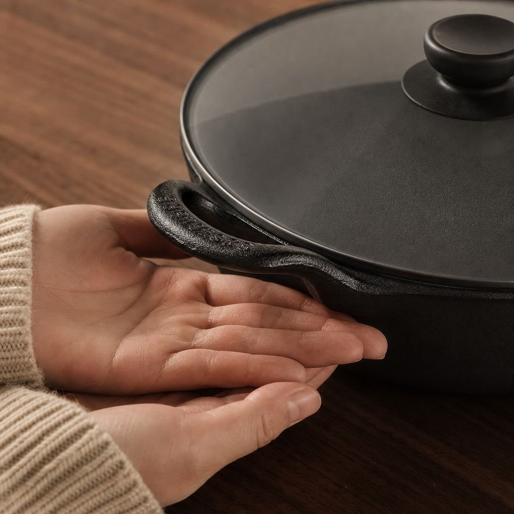 Vue rapprochée du mini pot en fonte sans revêtement