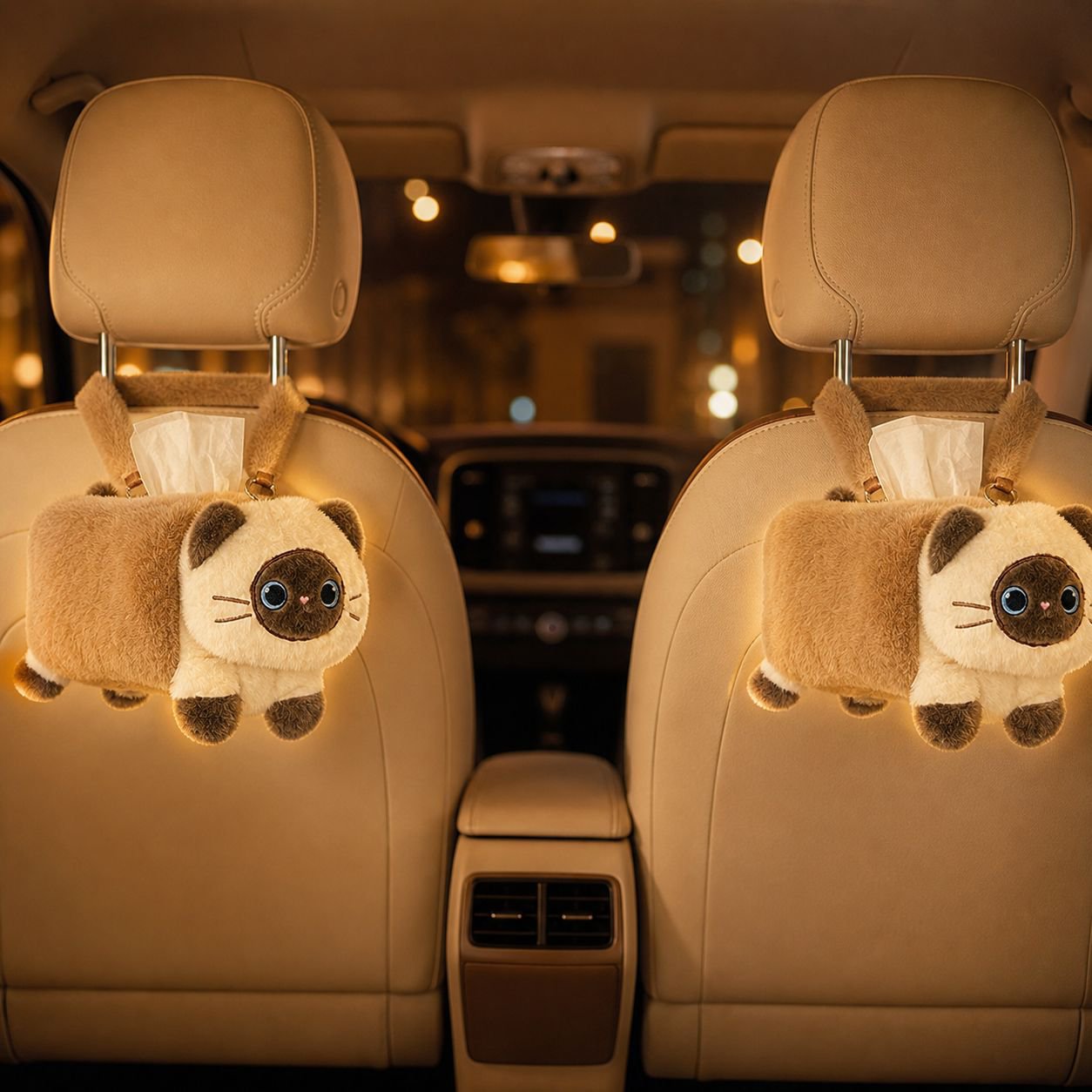 高級車用ティッシュボックス、かわいい吊り下げ式車内装飾、ティッシュバッグ収納、吊り下げ式ティッシュボックス