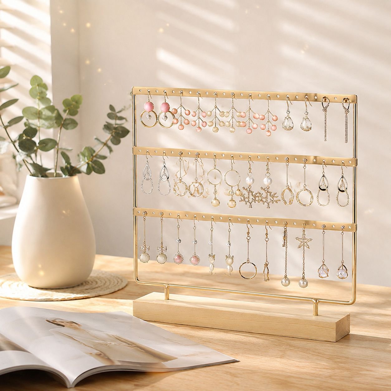 Minimalist earring and jewelry organizer rack