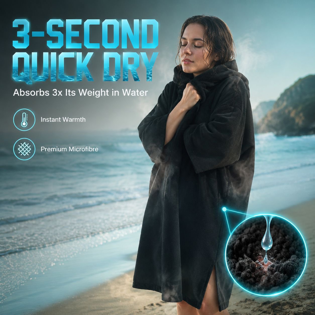 Lightweight Black Beach Cloak for Spring and Autumn