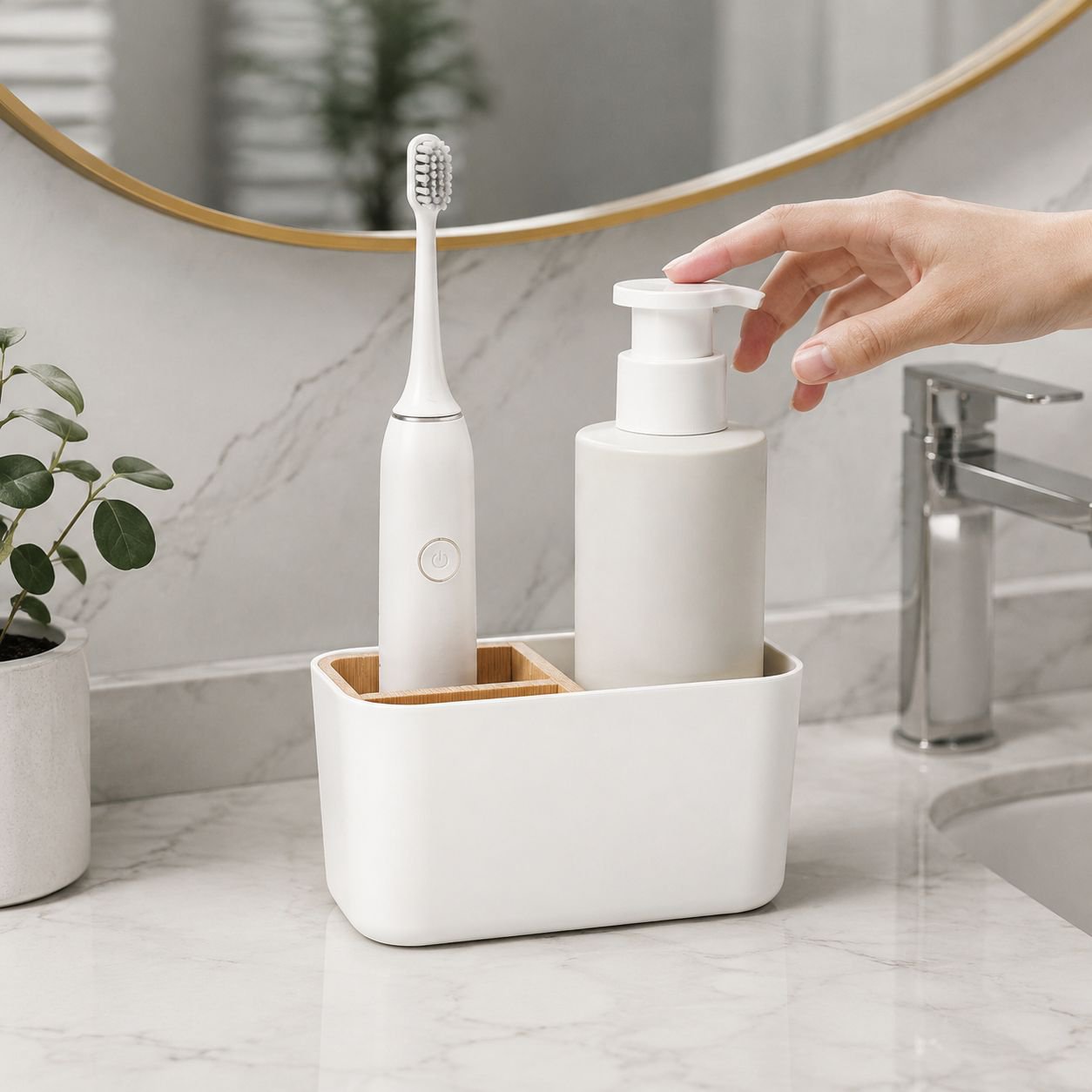 Versatile wooden desktop tidy with removable sections