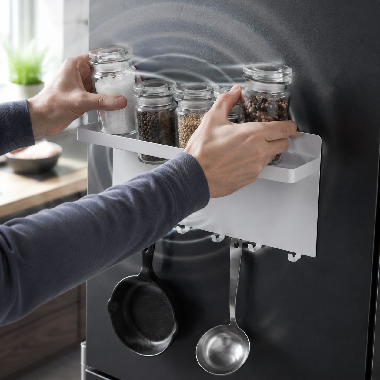 Seitlicher Halter am Kühlschrank für Küchenpapier und Frischhaltefolie