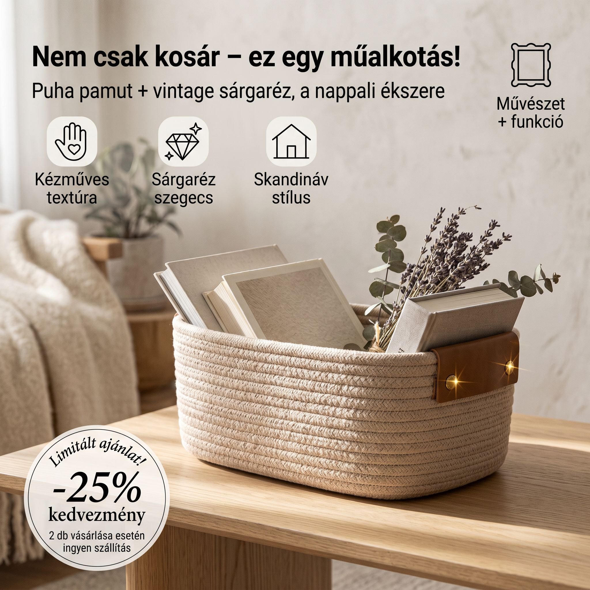 Kreatív hordozható fonott tárolókosár, otthoni asztali apróságok rendszerezéséhez