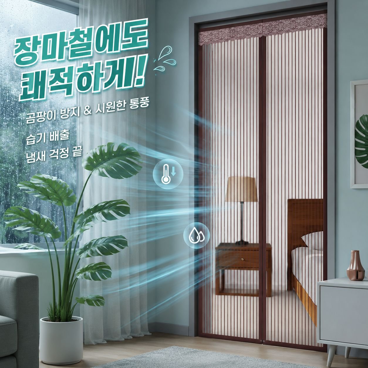 자동 흡착 자석 방충망 문 커튼 금강망 가정용 무타공 방충망