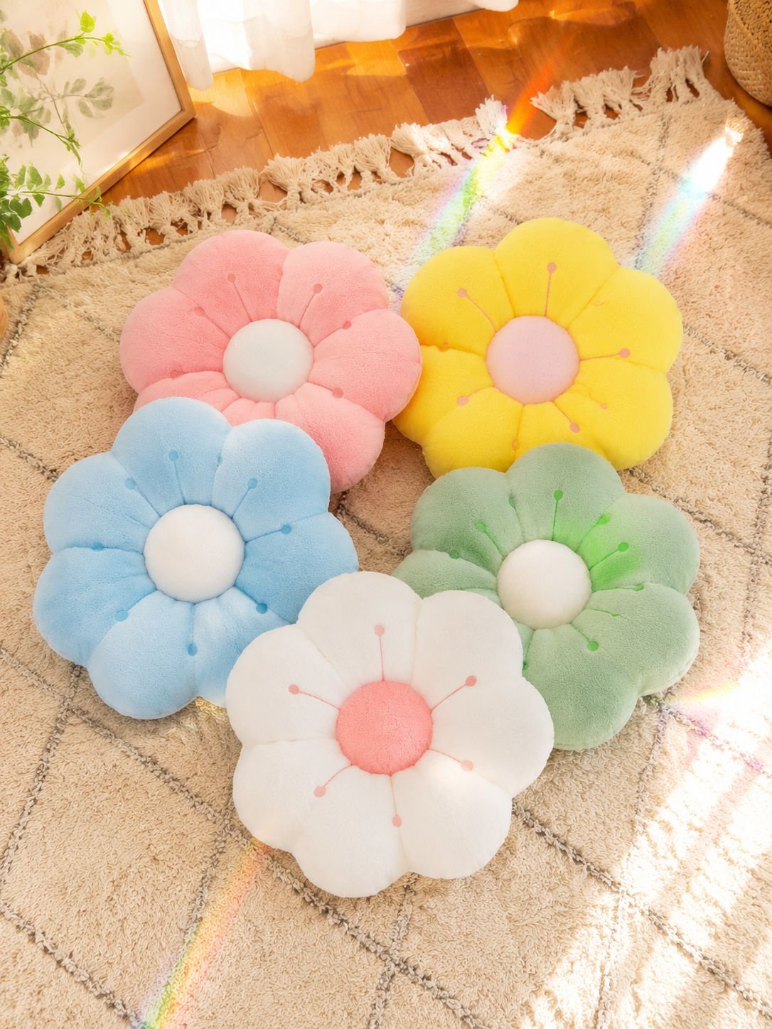 Plush Flower Cushion in cozy setting
