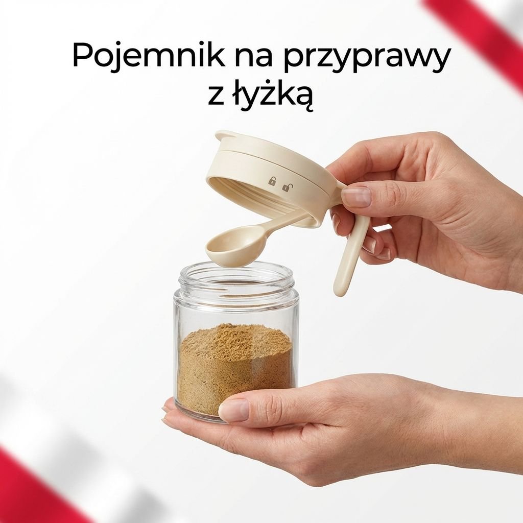 Japońska łyżka do przypraw oddziela butelkę z przyprawami
