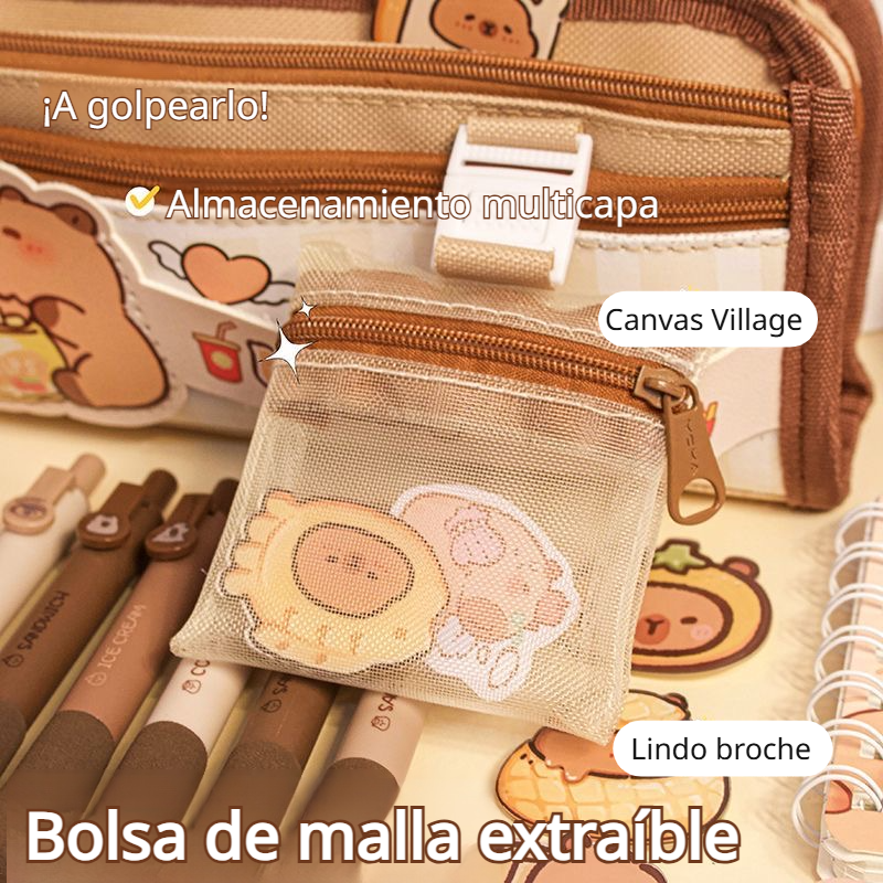 Material escolar organizado en estuche de gran tamaño para niños