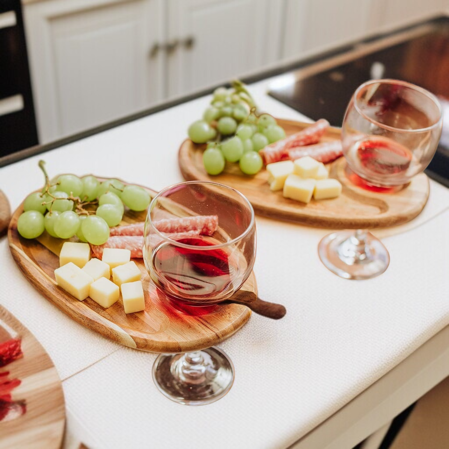 パーティー用アカシア木製高脚トレイ＆ワイングラスプレート