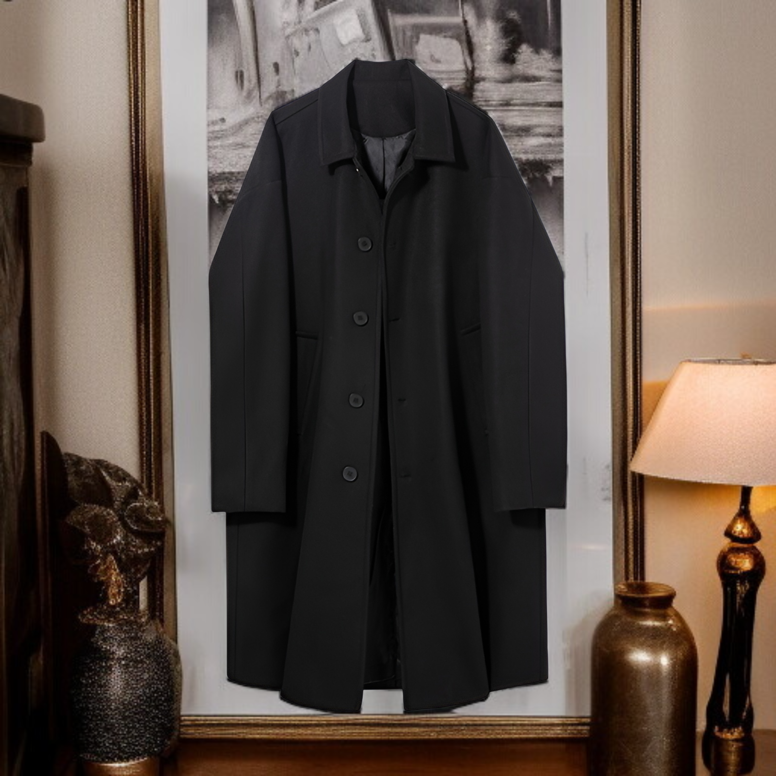 防風性に優れたメンズロングコートの生地詳細