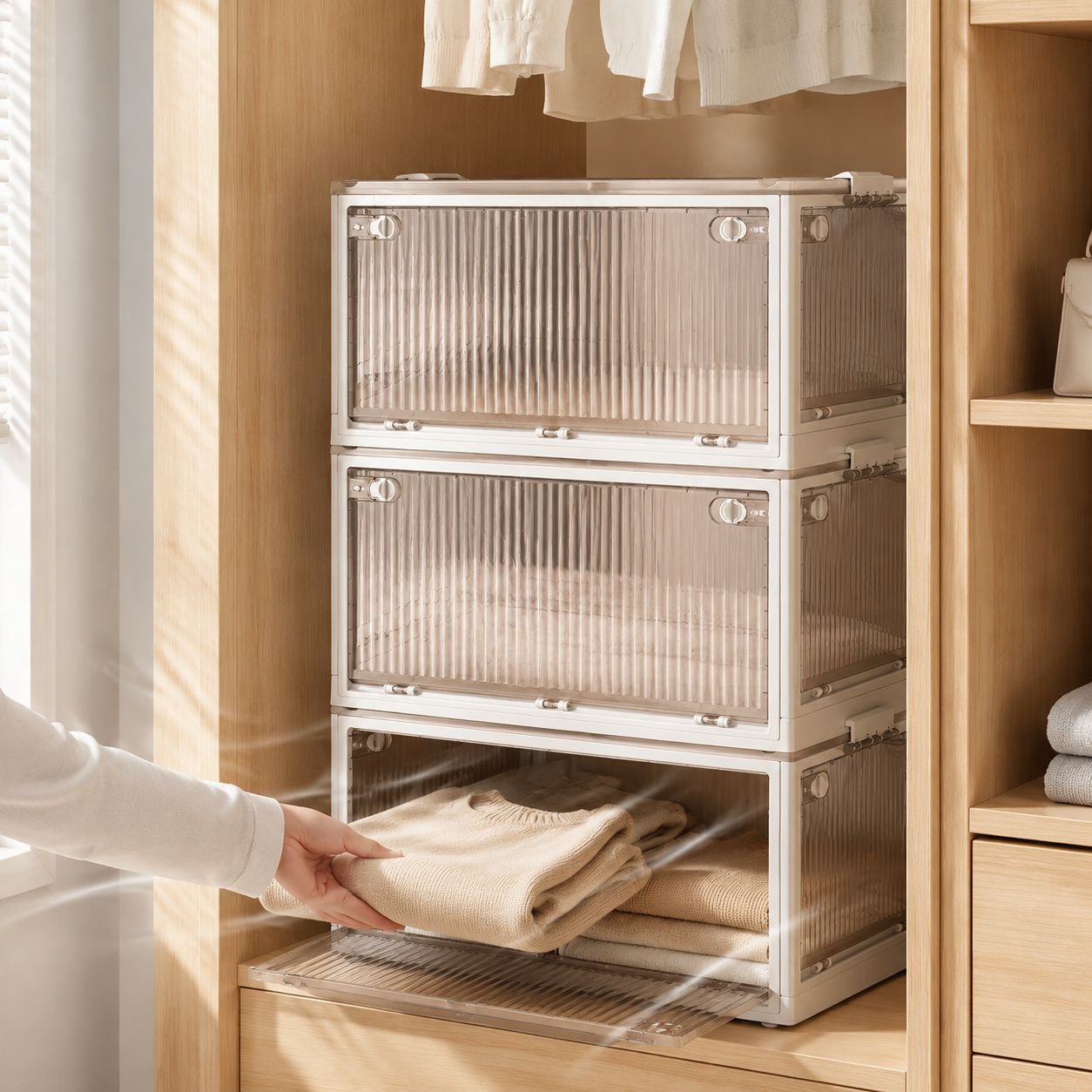 Armario plegable de plástico grueso, caja de almacenamiento para ropa y colchas
