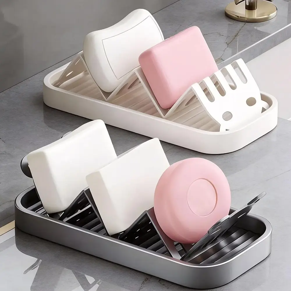 Household stainless steel W-shaped soap dish organizer for home bathroom, drainer tray, soap holder