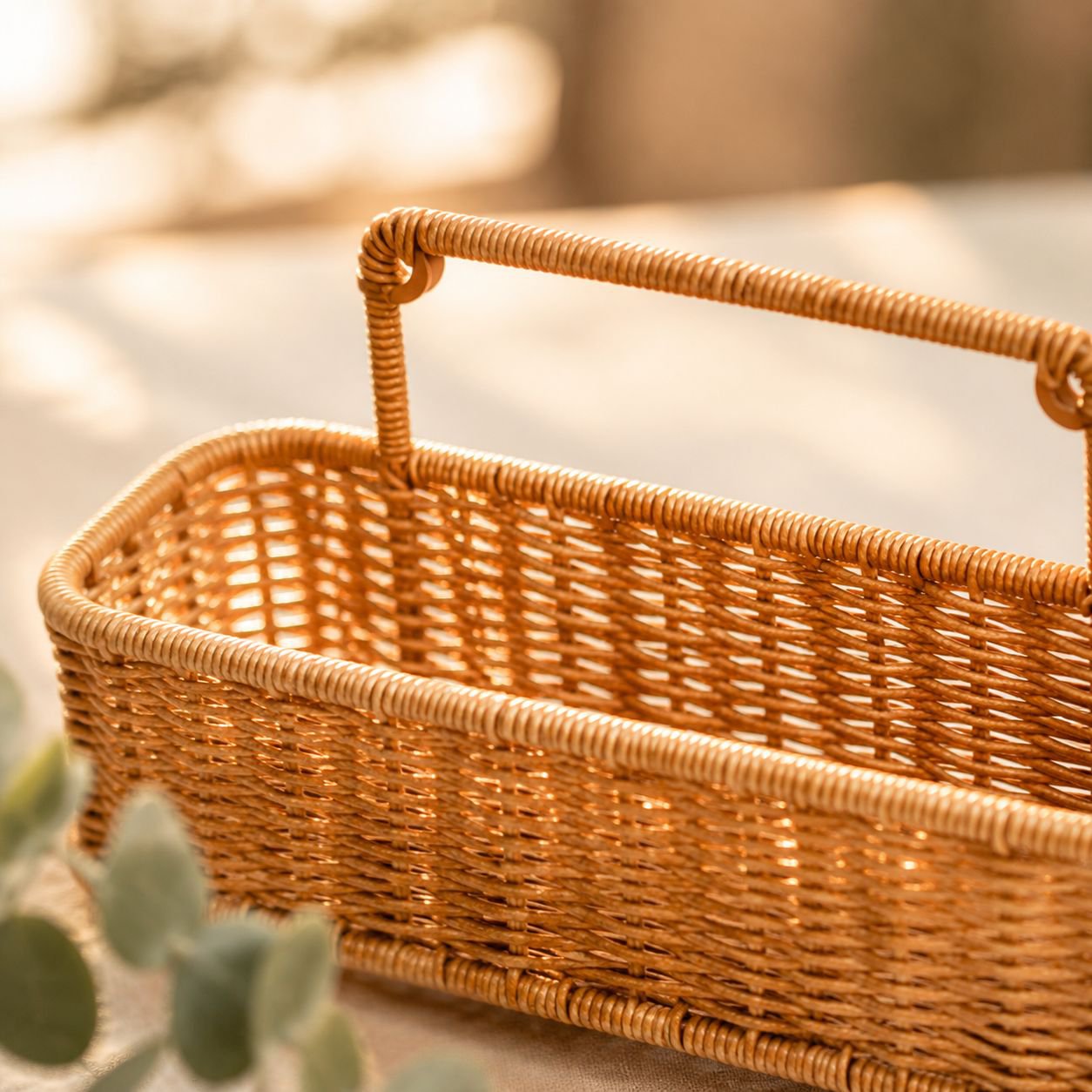 Rattan look wall mounted shelf used for kitchen spices