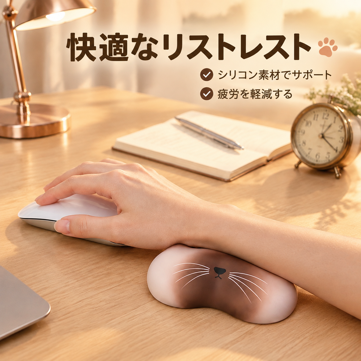 かわいい猫のマウスパッド、シリコン製リストサポート、滑り止めリストレスト、猫をテーマにしたシンプルなマウスパッド