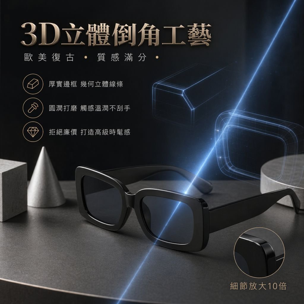 復古矩形太陽眼鏡 旅行沙灘派對潮人必備
