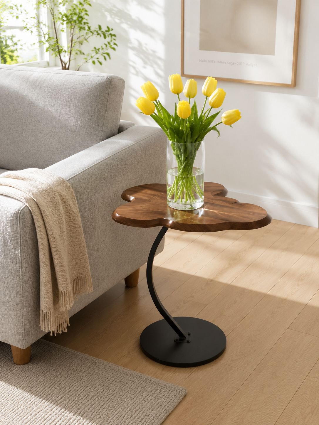Small side table with vibrant butterfly pattern