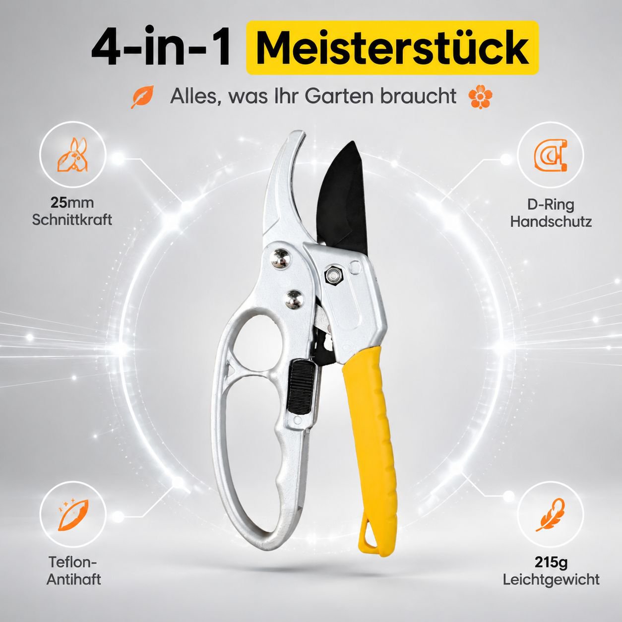 Multifunktionale Astschere, Gartengerät für Äste und Obstbäume