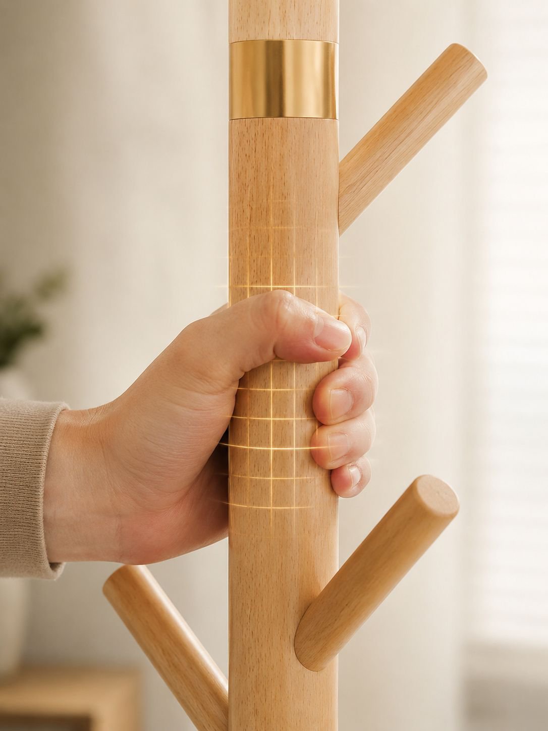 Modern solid wood coat rack with stable base