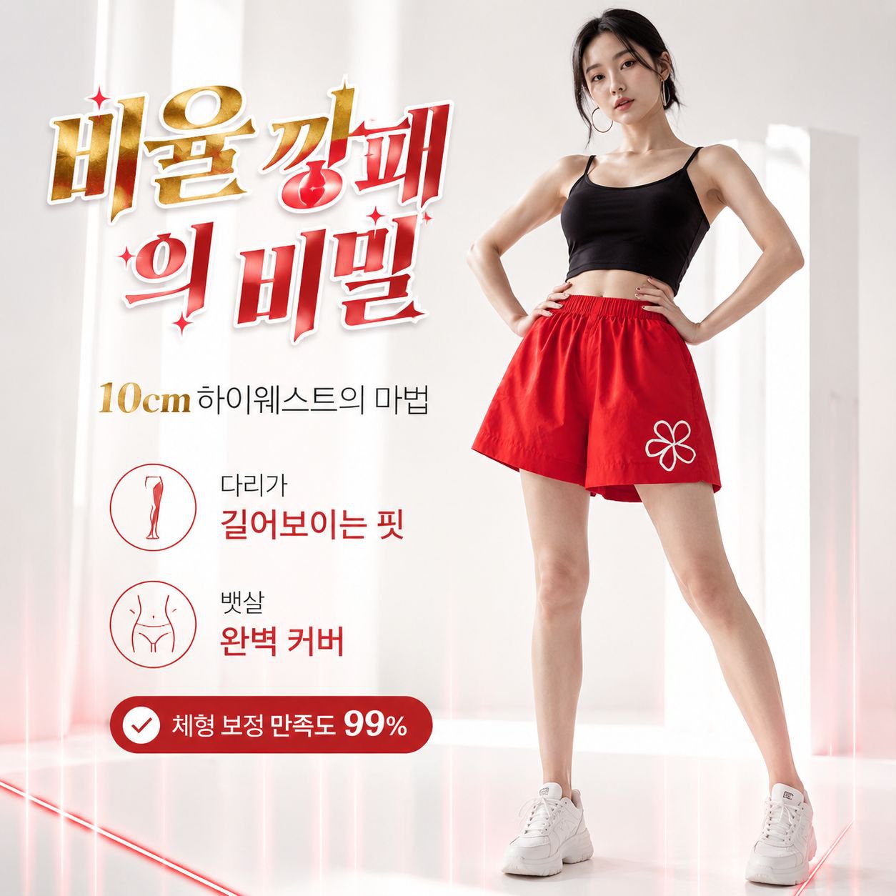 여름 하이웨스트 데일리 캐주얼 운동 반바지 여성용
