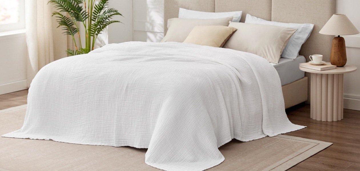 Plain weave cotton blanket detail showing soft texture