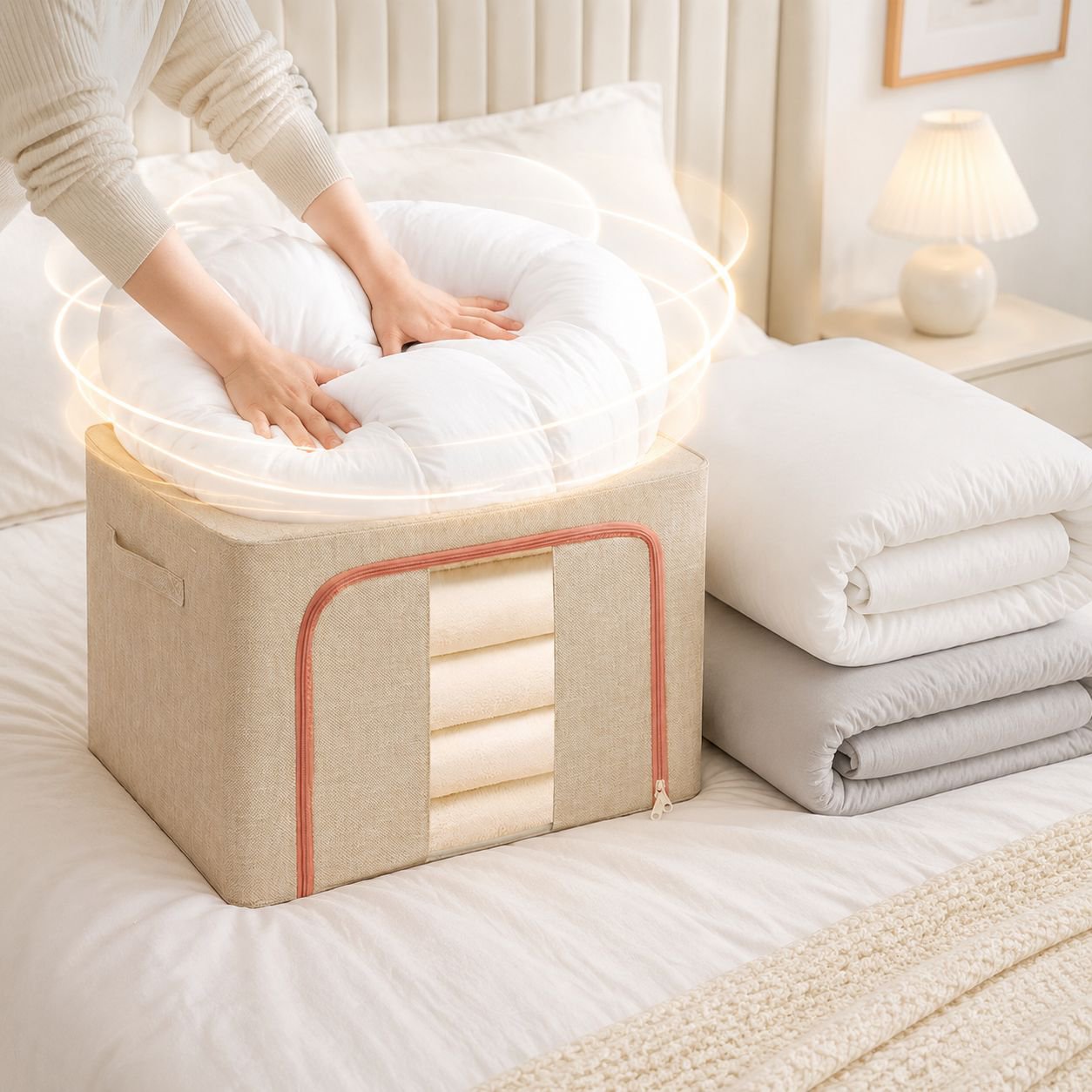 Boîte de rangement pliable en coton et lin de grande capacité pour la maison