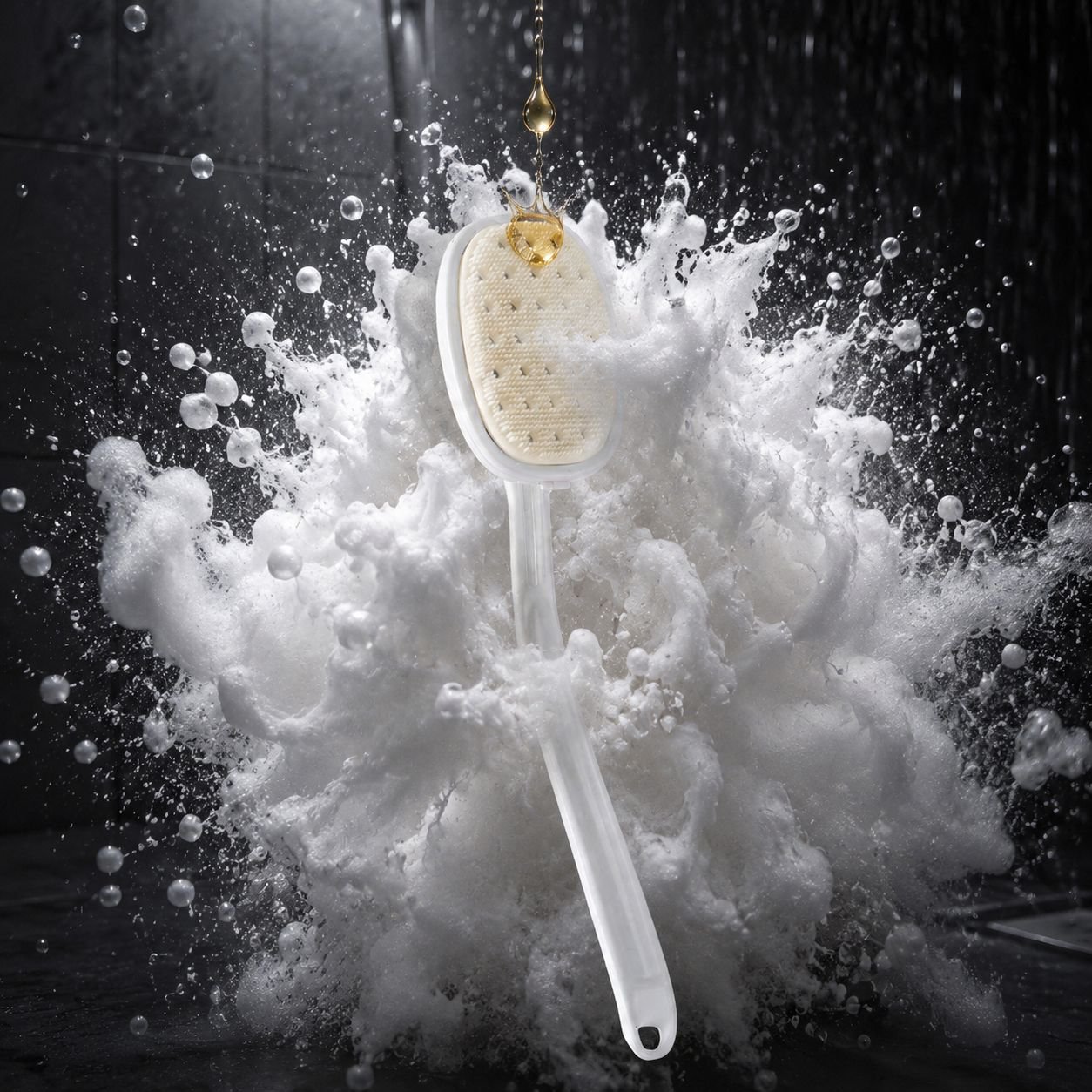 Ergonomic bath scrubber for easy back cleaning