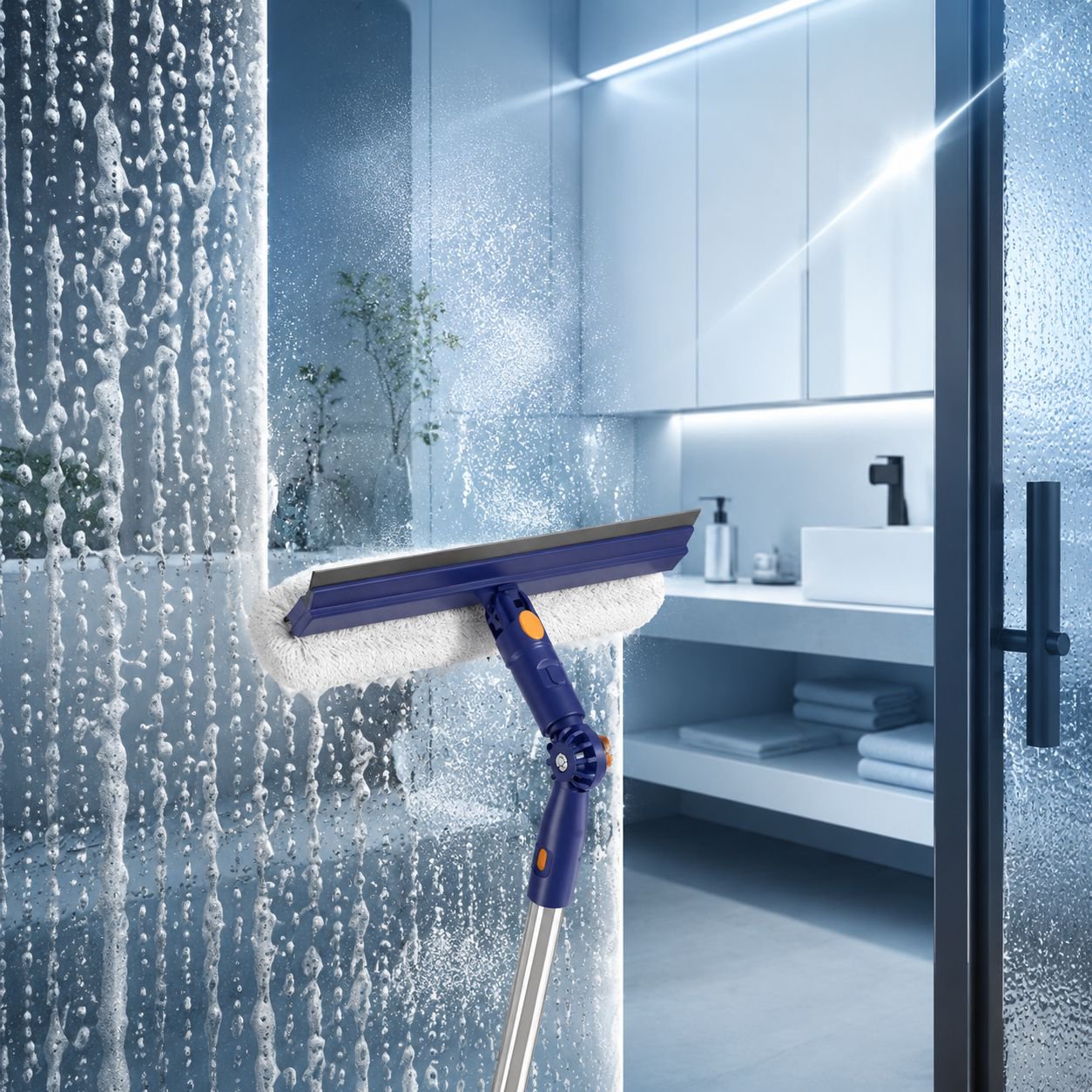 Extendable window cleaning brush for tall windows