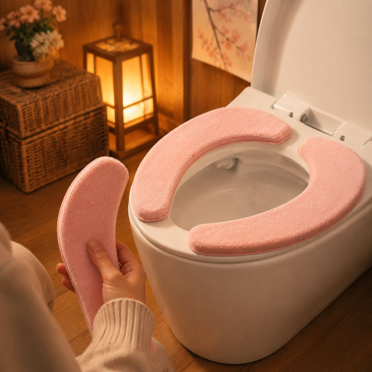 粘着タイプでズレにくい便座カバー