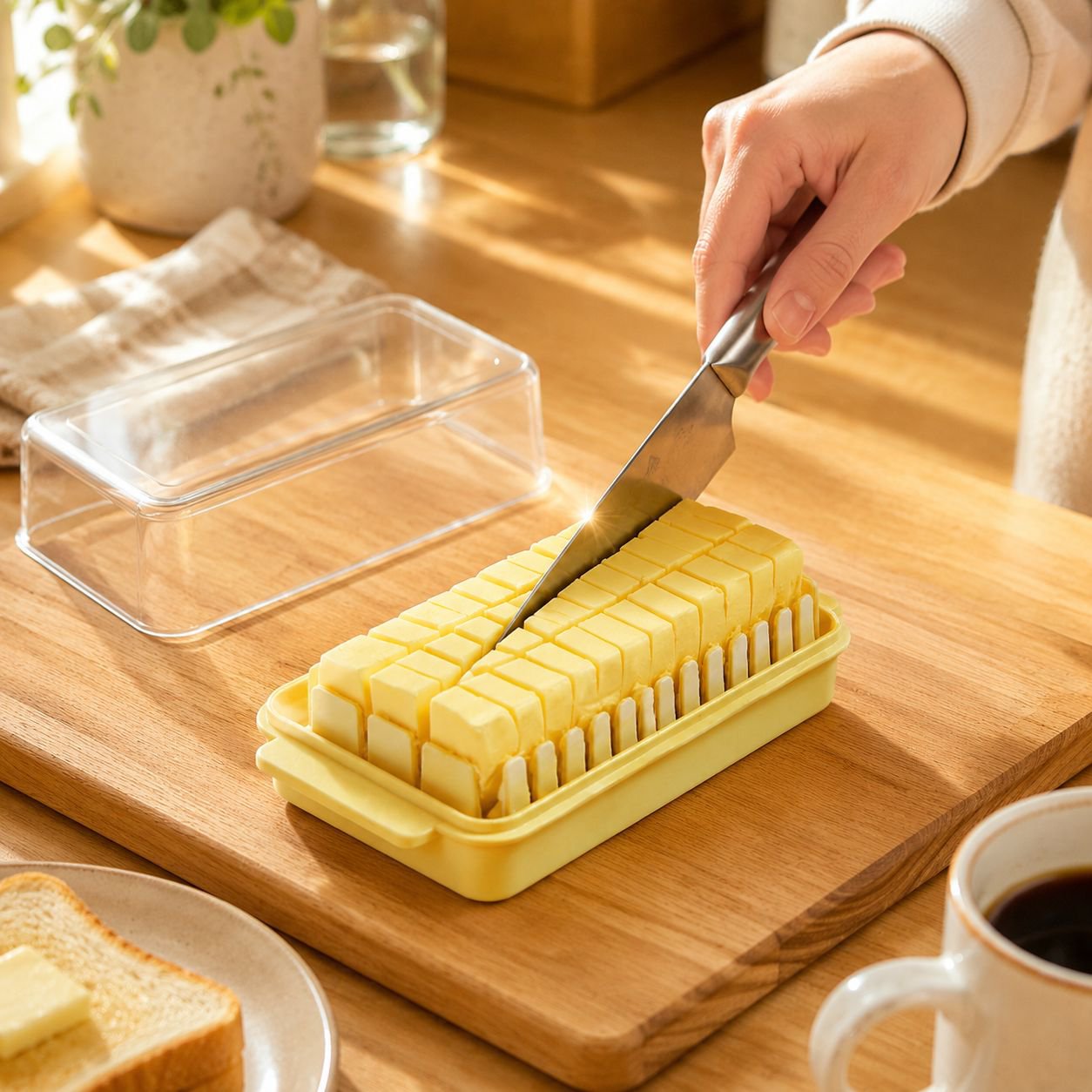 Caja japonesa para almacenar y cortar queso y mantequilla con tapa