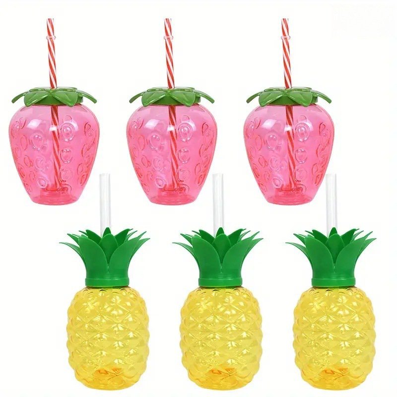 草莓菠萝造型可爱塑料吸管杯