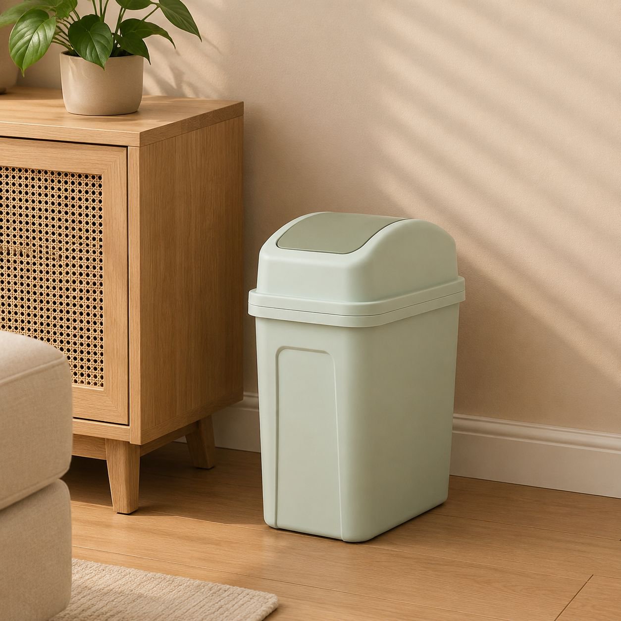 Household Trash Can with Handle and Swing Lid Design