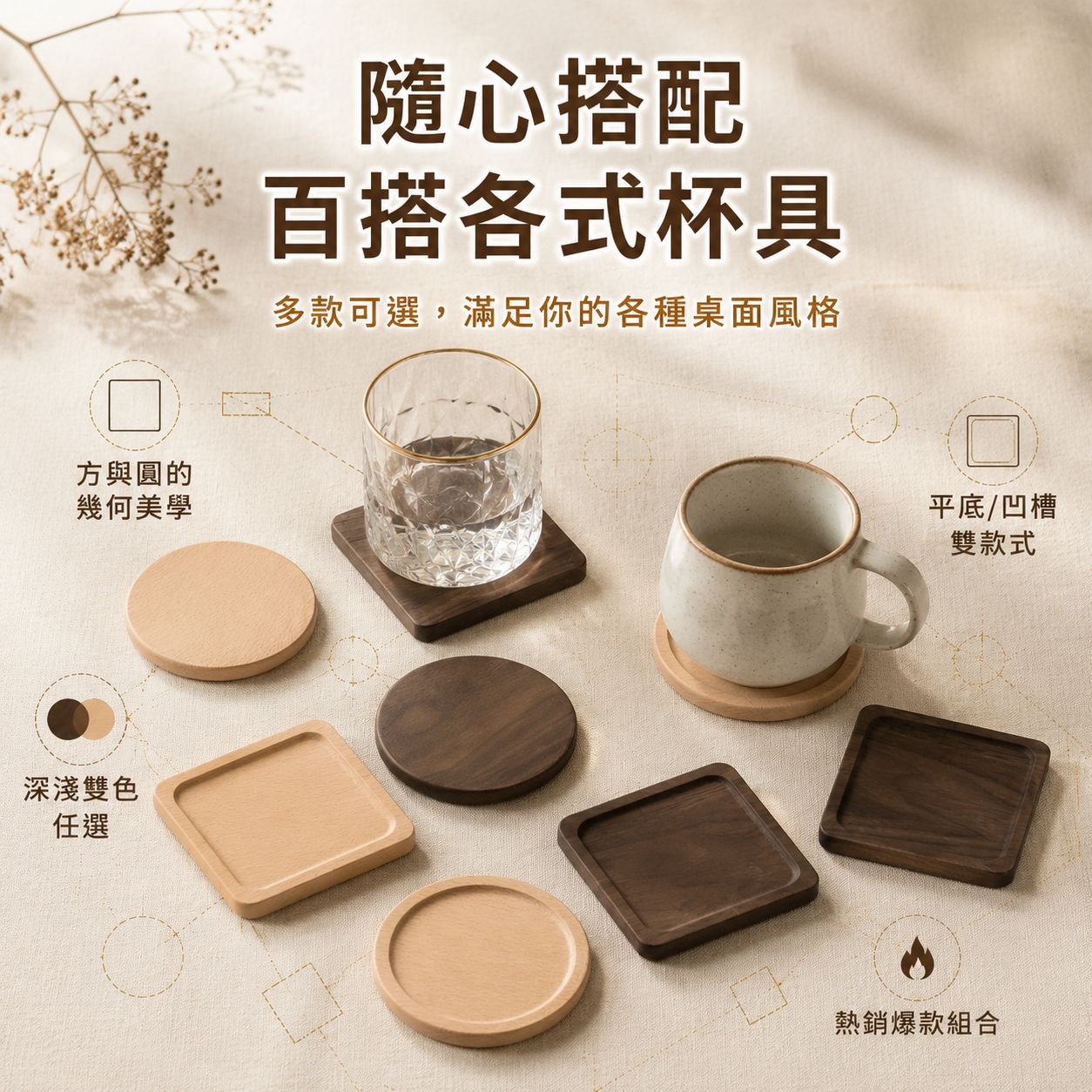 黑胡桃木隔熱杯墊 實木茶杯墊
