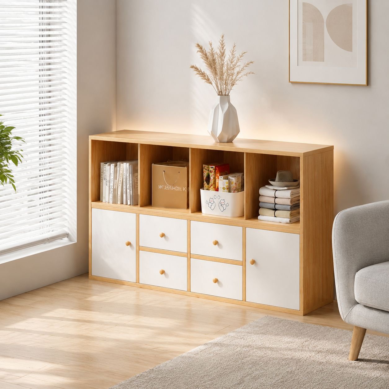 Modern Minimalist Bed End Storage Cabinet Half-surrounded Bedside Cabinet Against the Wall
