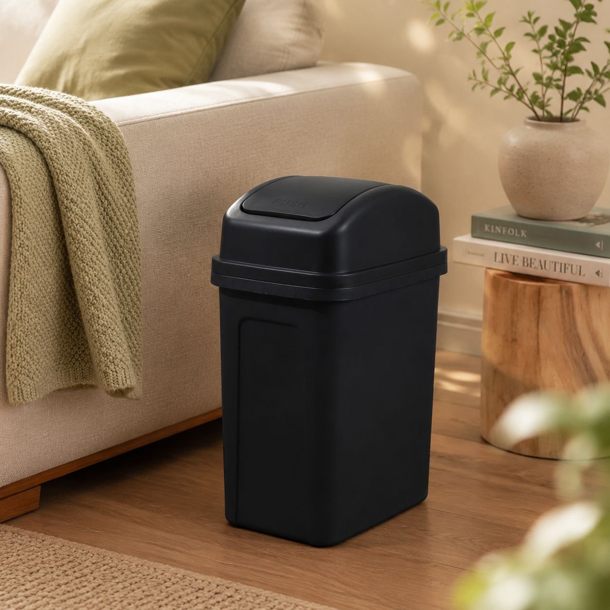 Living Room Kitchen Trash Can Stable Portable Handle Swing Lid Design